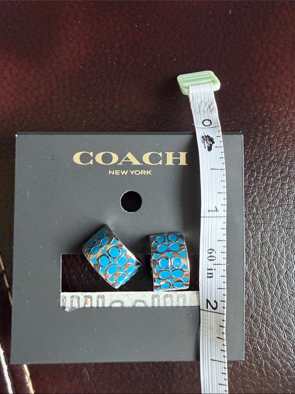 NWT Coach Blue Patterned Hoop Earrings - Picture 8 of 9